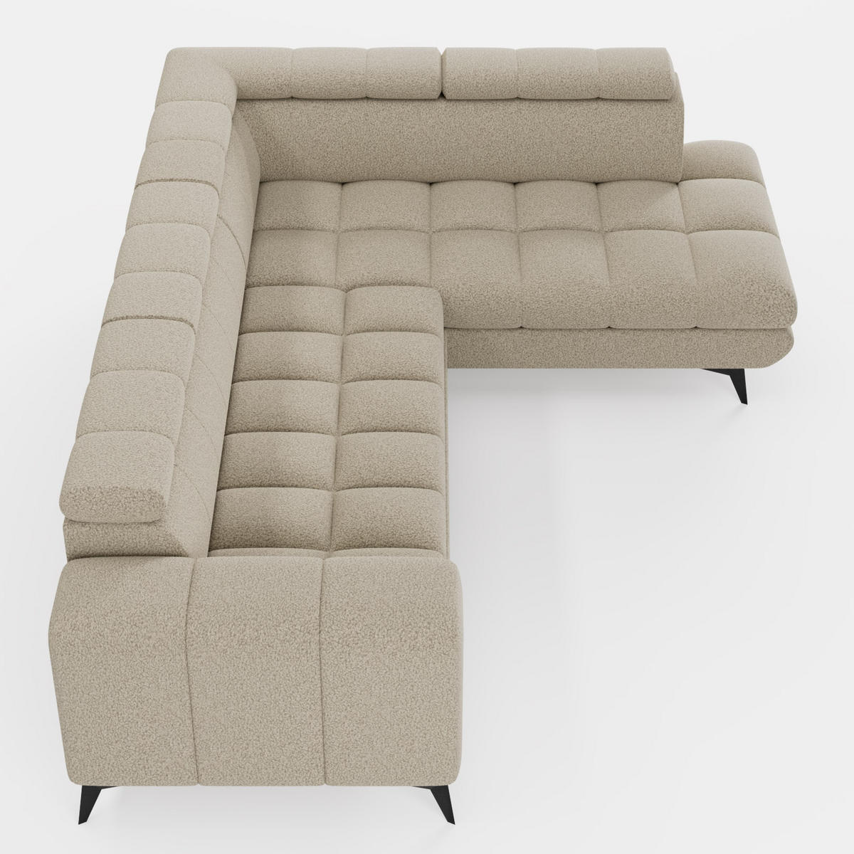 ECKSOFA CANDY CANE Rechts Grün Bouclé-Stoff mit Schlaffunktion und Bettkasten - Olivgrün, Textil (264/192cm) - Barchello