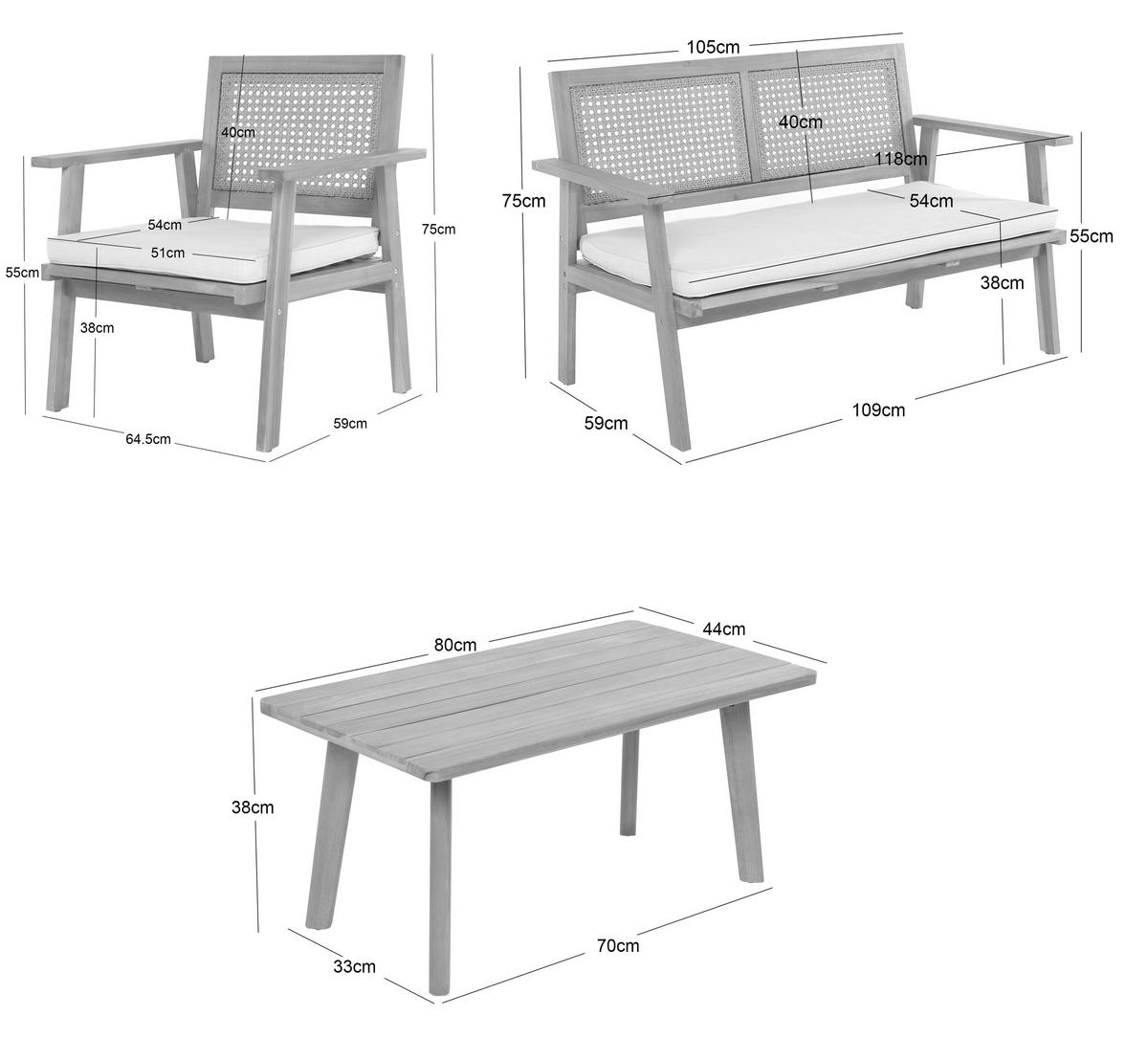 GARTENGARNITUR Rattan - Rosa - Hellrosa, Holz - Nordlys