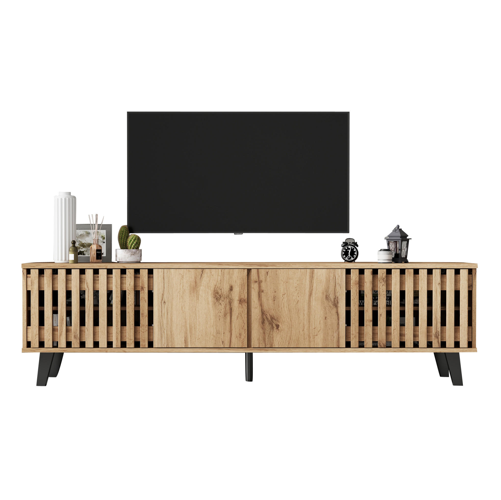 TV-SCHRANK 180/40/55 cm Naturholzfarbe aus Spanplatte mit 8 Fächern - Hellbraun, Holzwerkstoff (180/55/40cm) - OKWISH