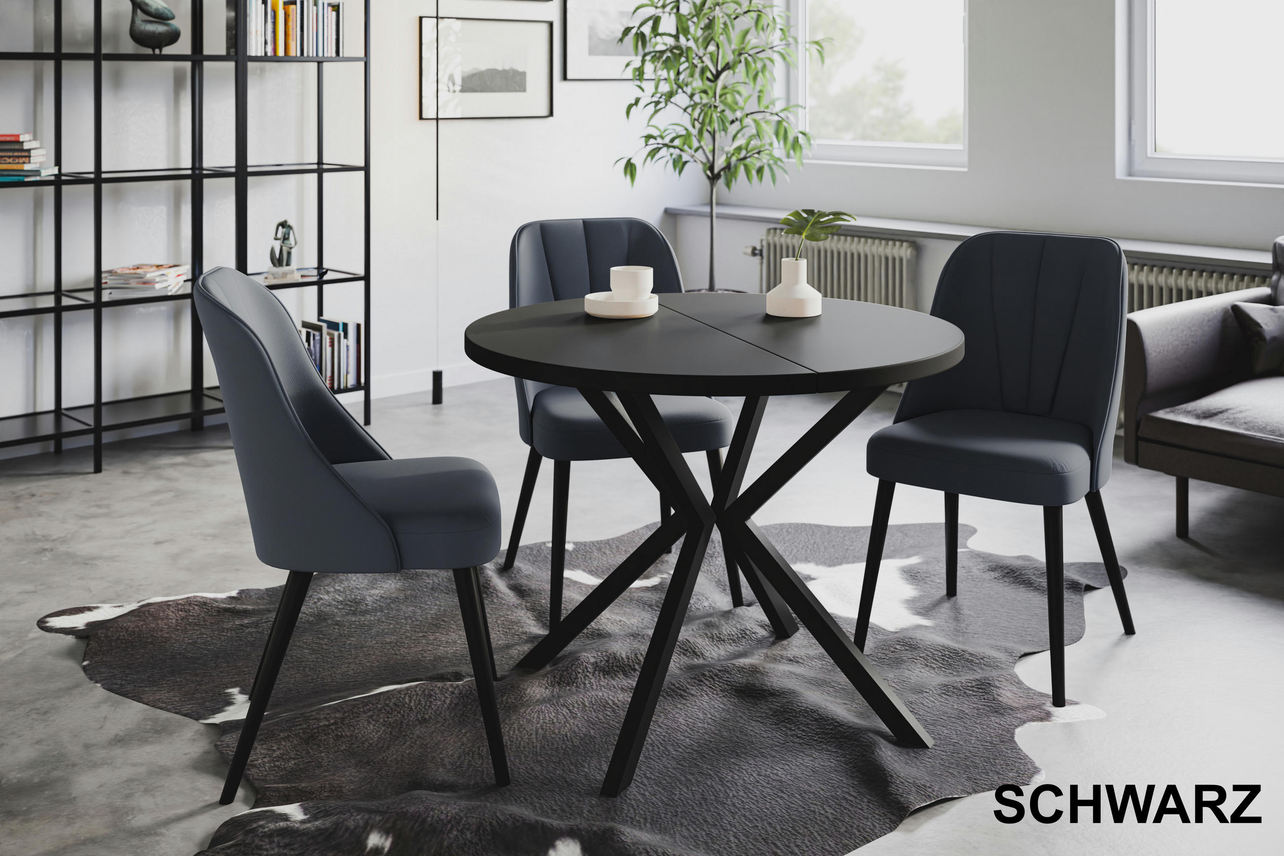 ESSZIMMERTISCH LOFT LITEN, ausziehbarer Tisch 90 cm/170 cm, Farbe: Schwarz, mit Metallbeinen in Farbe Schwarz - Schwarz, Holzwerkstoff (90/90/76cm) - Alpi-Möbel