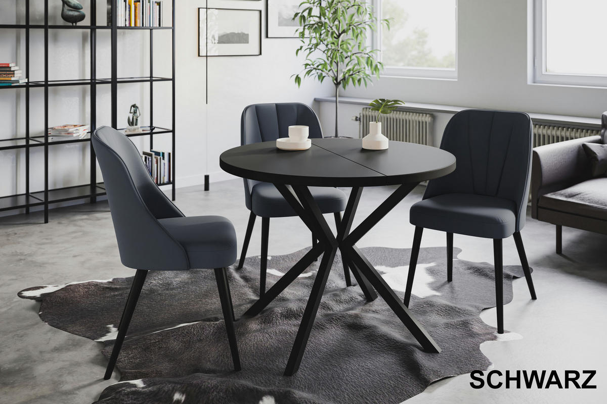 ESSZIMMERTISCH LOFT LITEN, ausziehbarer Tisch 120 cm/200 cm, Farbe: Schwarz, mit Metallbeinen in Farbe Schwarz - Schwarz, Holzwerkstoff (120/120/76cm) - Alpi-Möbel