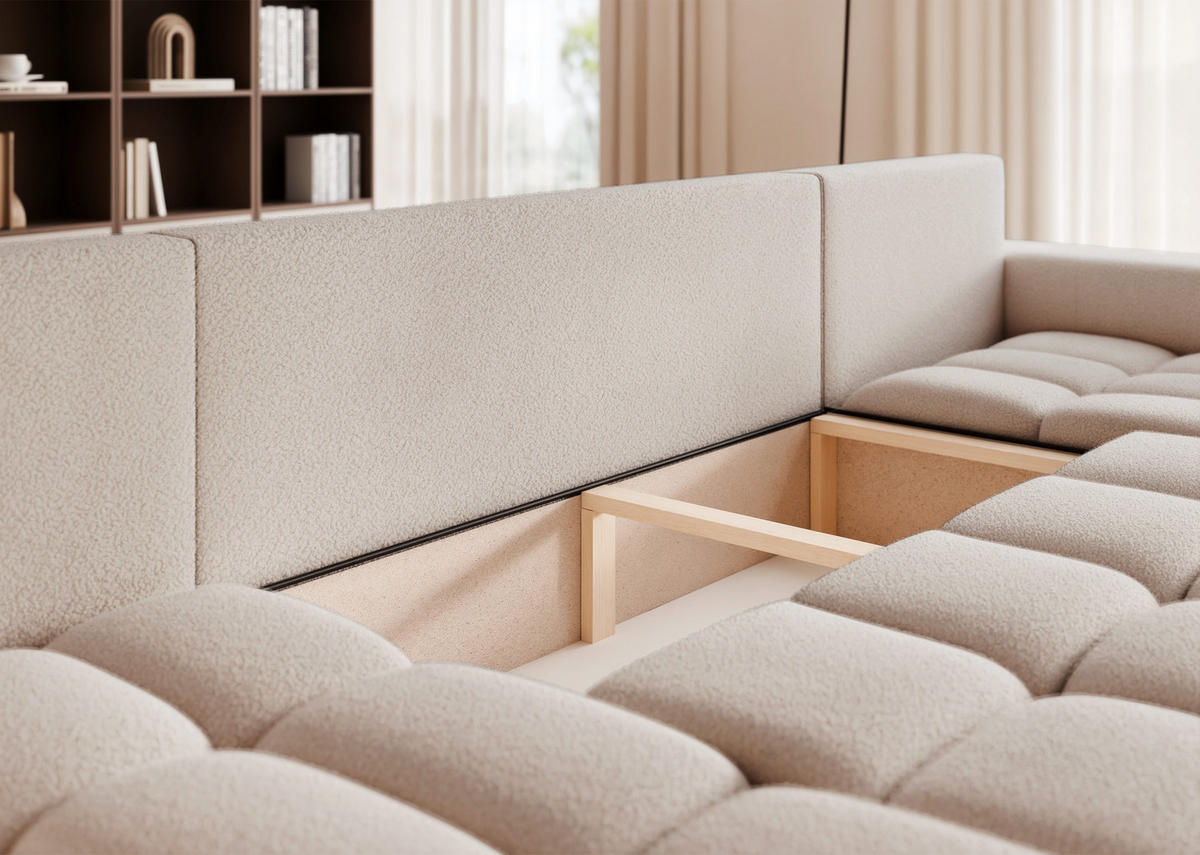 WOHNLANDSCHAFT OFI mit Schlaffunktion und Bettkasten Beige-Grau - Greige, Holzwerkstoff/Kunststoff (318/79/145cm) - Idohome