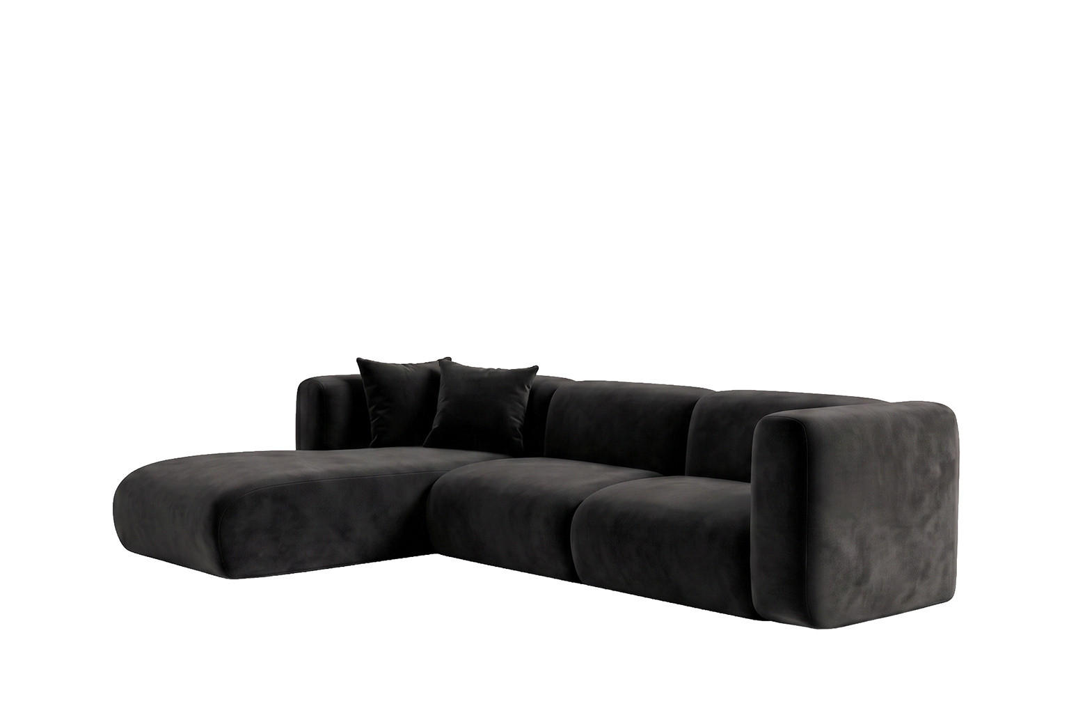 ECKSOFA L-Form, Velvet-Stoff Bluvel, Schwarz, Links, GRETA - Schwarz, Holz (318/179cm) - Kaiser Möbel