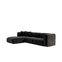 ECKSOFA L-Form, Velvet-Stoff Bluvel, Schwarz, Links, GRETA - Schwarz, Holz (318/179cm) - Kaiser Möbel