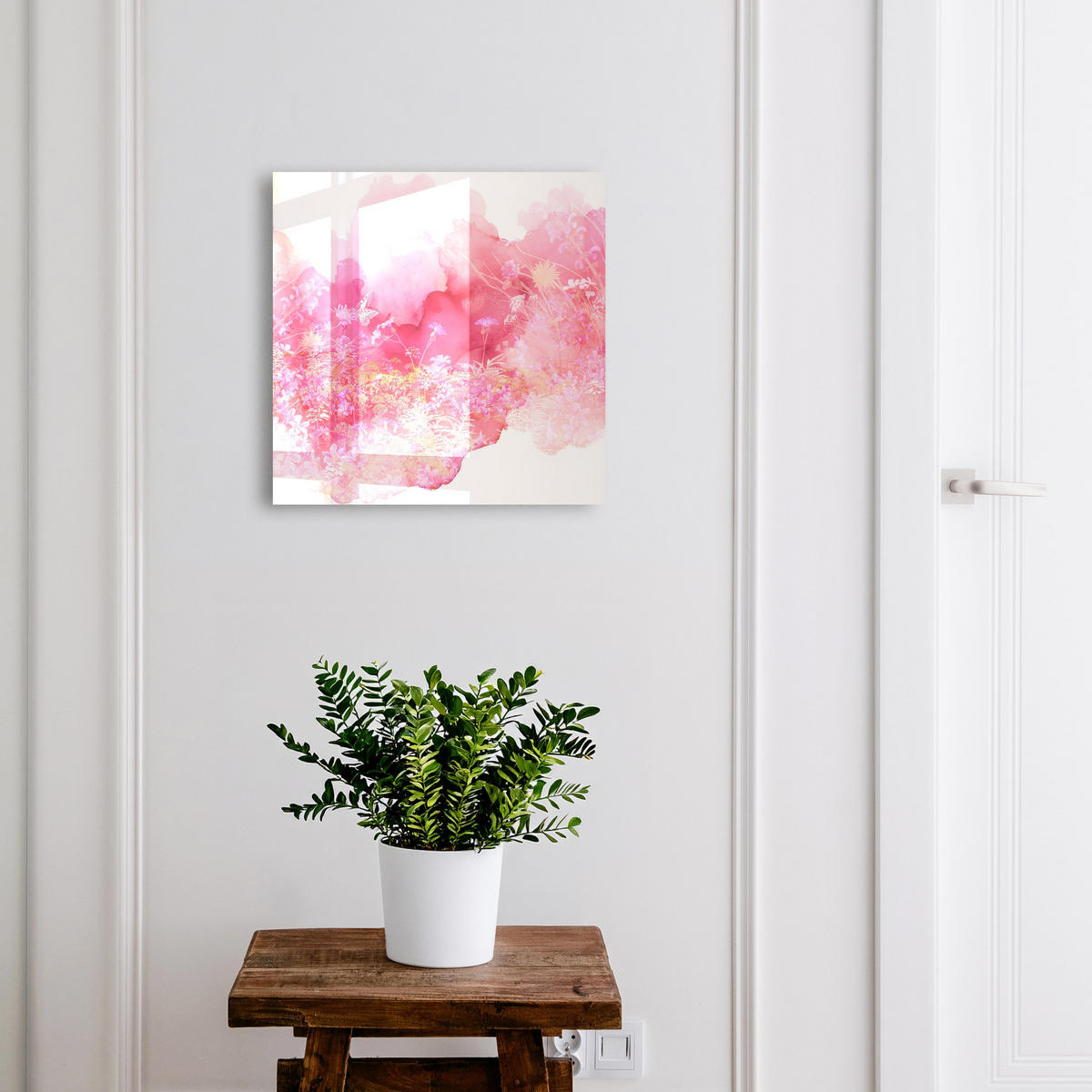 SCHLÜSSELBOX Weiß 30x30 cm – Türöffnung nach rechts - Blumenlandschaft - Pink, Metall (30/30/5cm) - TULUP