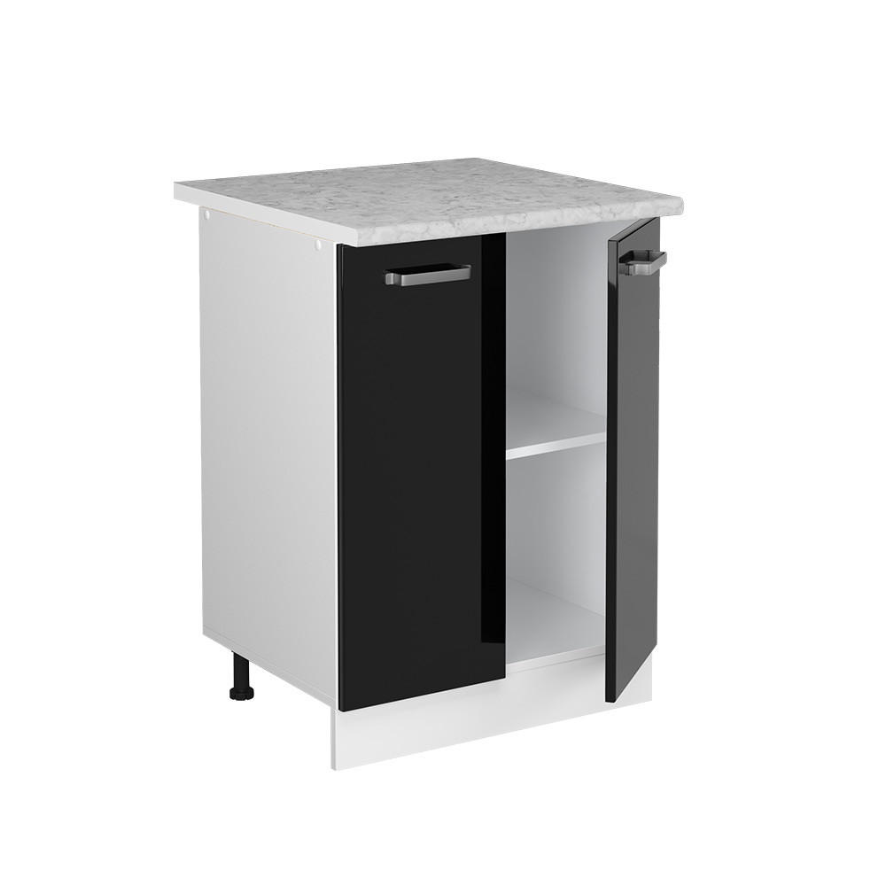KÜCHENUNTERSCHRANK R-Line Schwarz Hochglanz 60 cm, AP Marmor - Schwarz Hochglanz/Schwarz, Holzwerkstoff (60/81.6/60cm) - Vicco