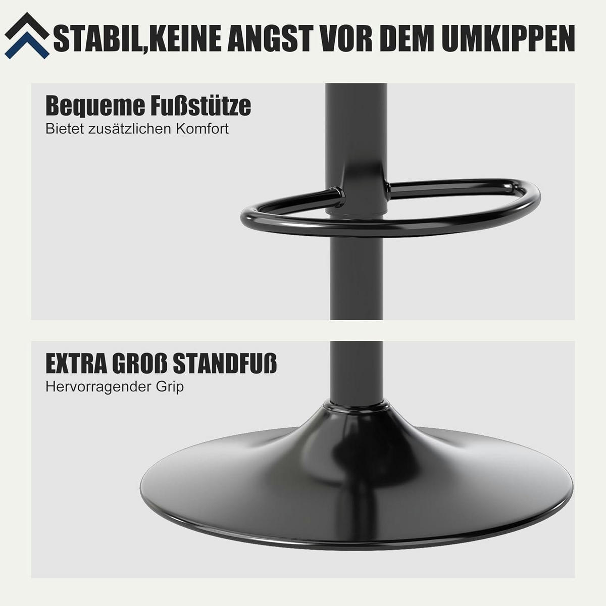 BARHOCKER 2er Set höhenverstellbar, mit Rückenlehne aus PU-Leder in Schwarz - Schwarz, Kunststoff (48/97/45cm)