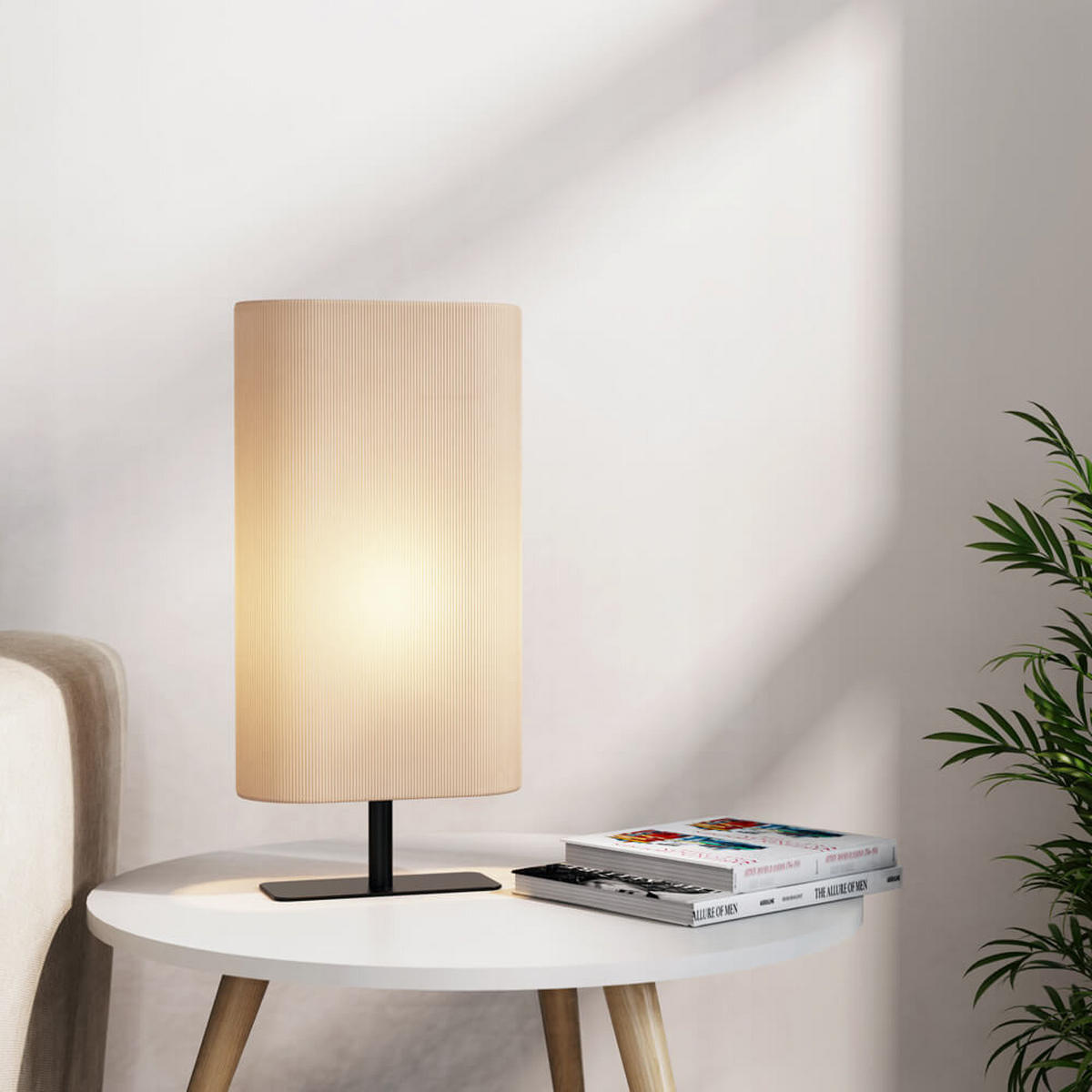 TISCHLAMPE SUKO - Beige, Große Tischlampe - Beige, Textil (15/30/60cm) - Home Deluxe