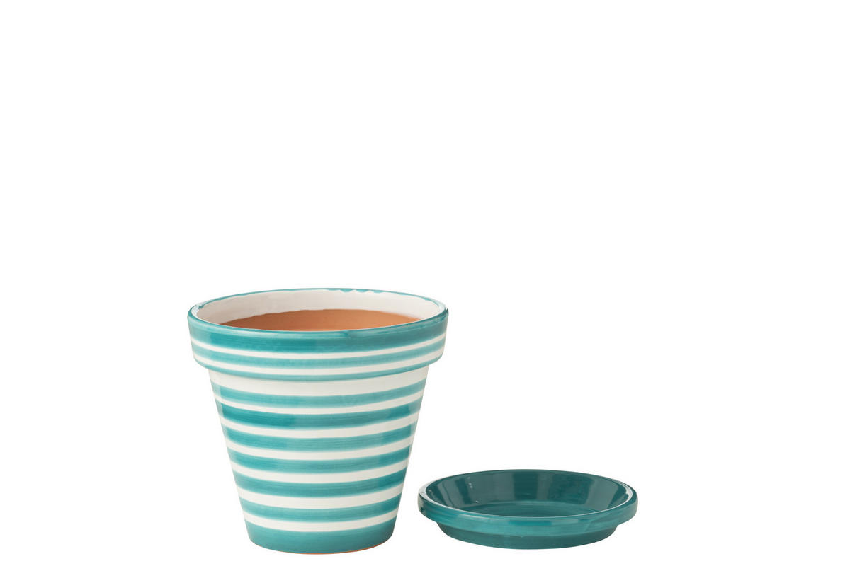 BLUMENTOPF GRANADA STRIPES - Töpferei - Aqua - M - Ø 27 cm - Multicolor, Keramik (27/25cm) - J-Line