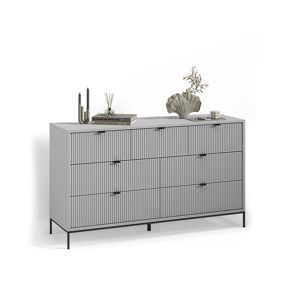 SIDEBOARD Aterno Grau 42 x 81 cm mit 7 Schubladen - Grau, Holzwerkstoff (42/81/140cm) - Livinity®