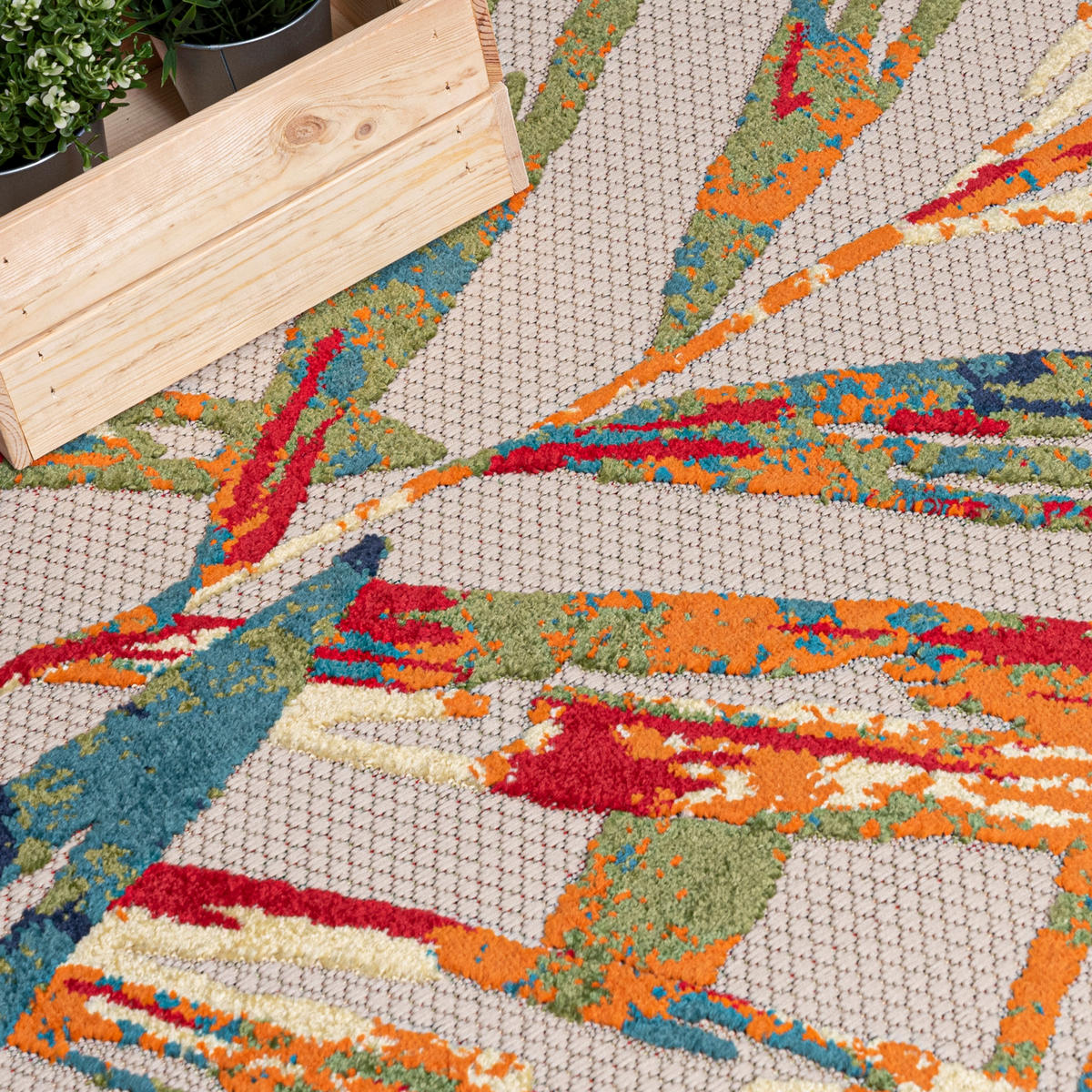 TEPPICH Outdoor Bunte Pflanzlich Kurzflor Rechteckig Boho - 140x200 cm - Orange, Textil (140/200cm) - Mazovia