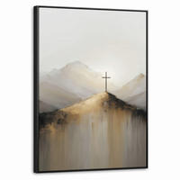LEINWAND Bilder mit Rahmen - Hügel - Abstrakt - Kreuz - Christentum - 70x100 - Beige, Textil (70/100cm) - MuchoWow