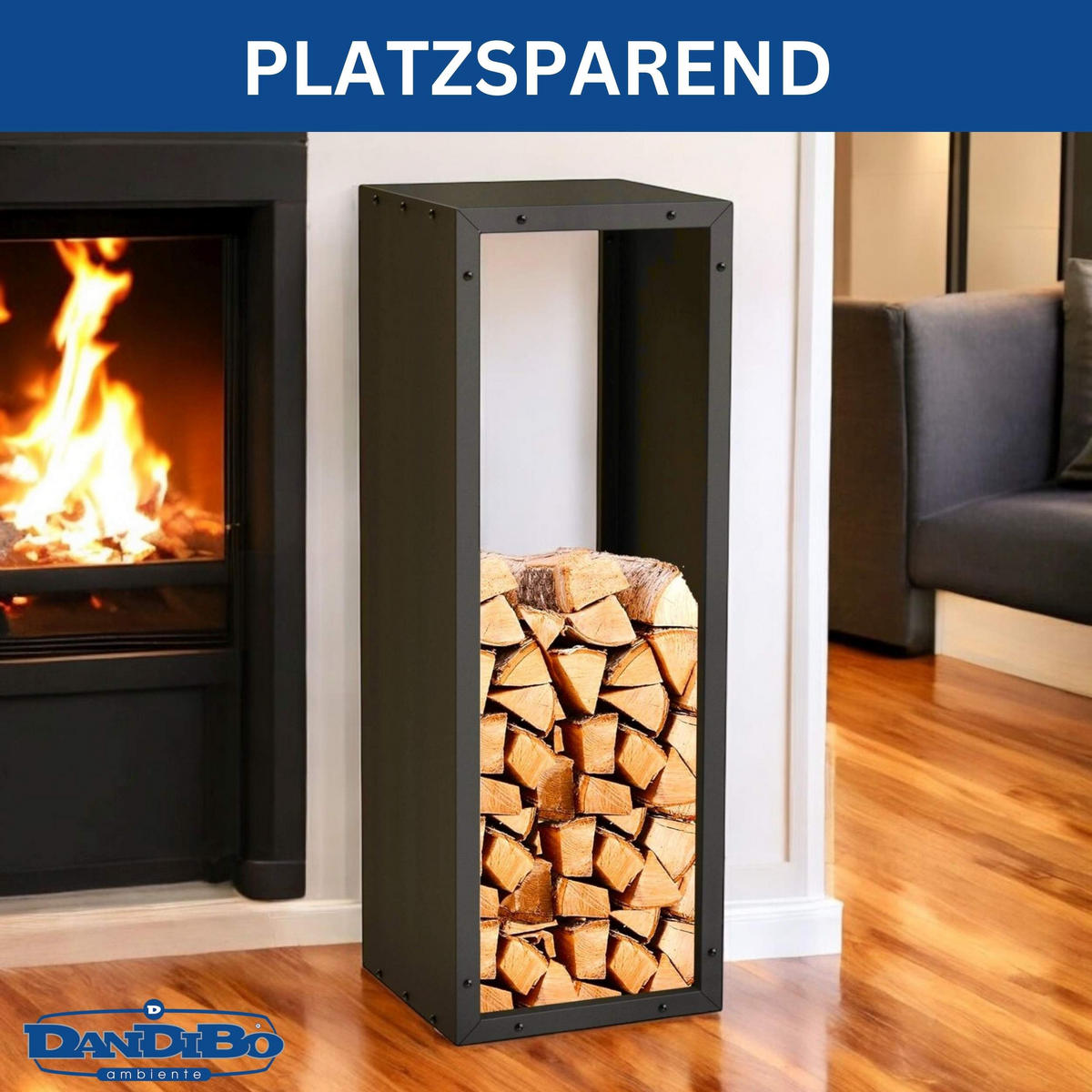 KAMINHOLZREGAL Innen Metall Schwarz Stehend Modern - Schwarz, Metall (38/113/35cm) - DanDiBo