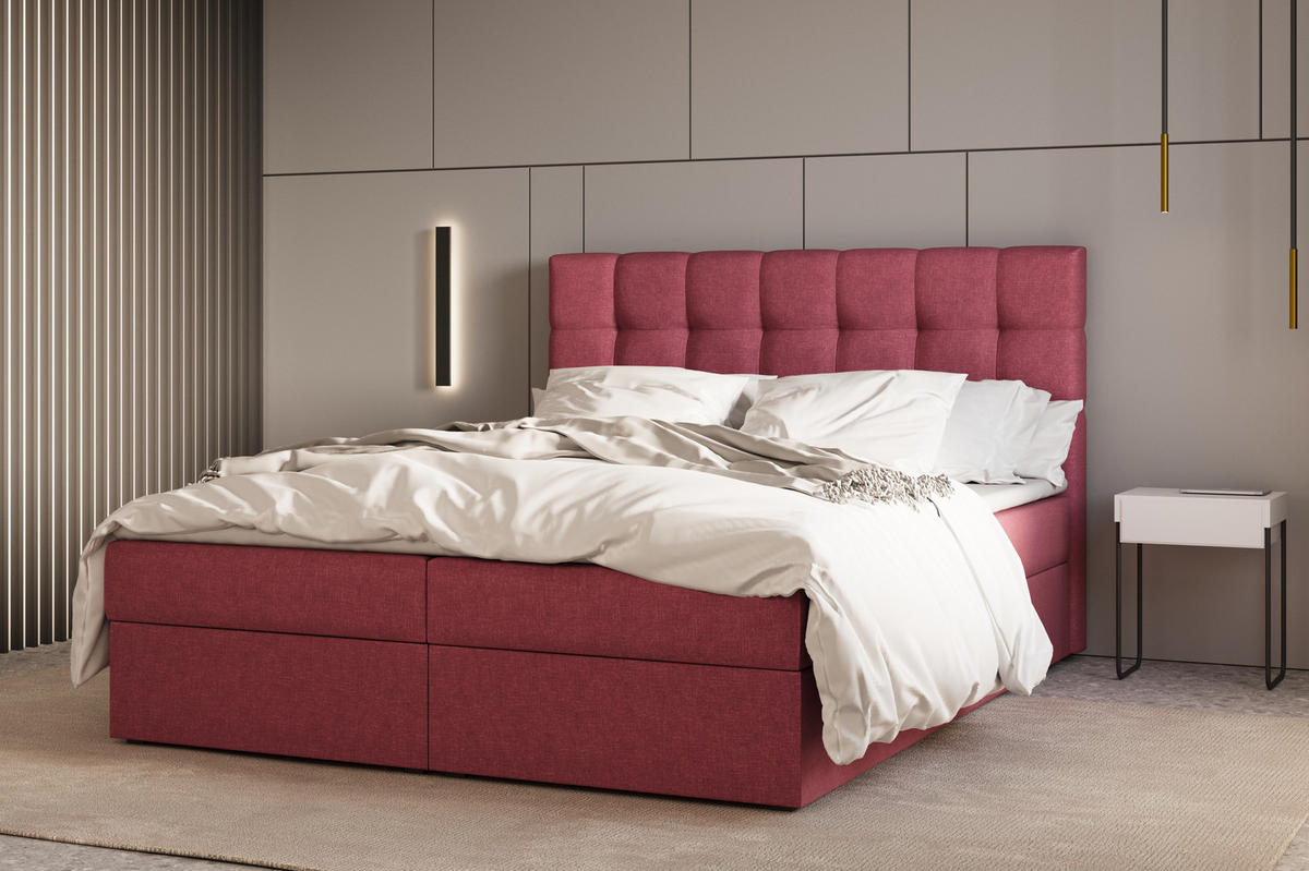 BOXBETT - Bett 05 OSLO - Hugo - 140x200 cm - mit Bettkasten und Waschbarem Topper - Rosa, Holz (140/200cm) - ROYAL24_MARKT