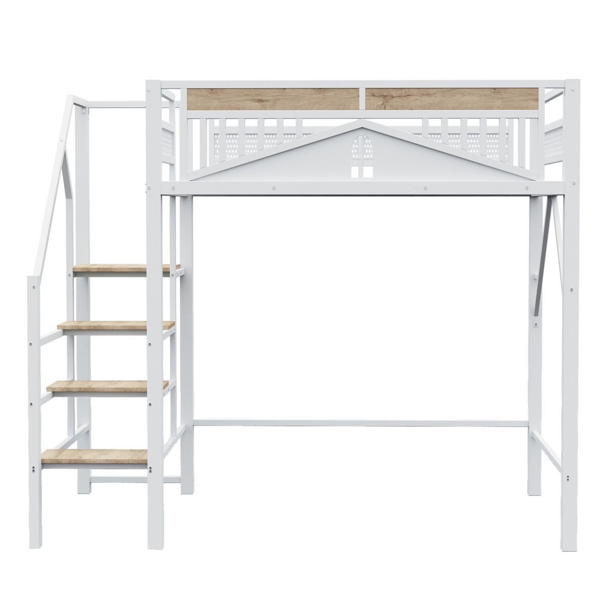 HOCHBETT 140/200 cm aus Metall und Holz mit Sicherheitsleiter, Weiß - Weiß, Metall (140/200cm) - OKMYHOME