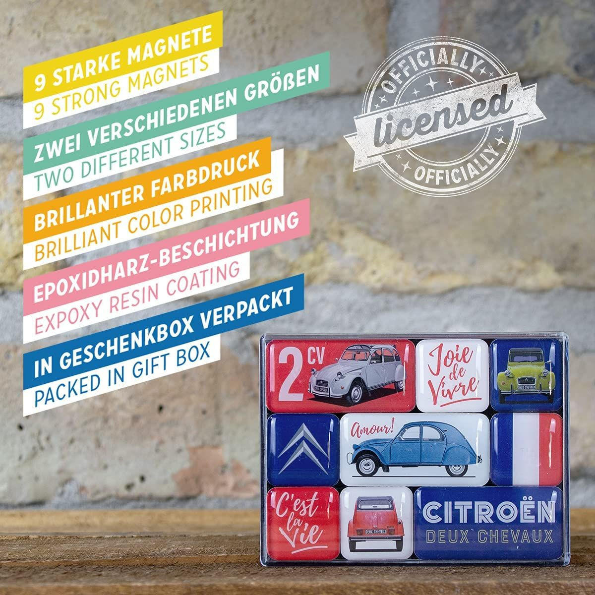 MAGNETSET 9-teilig Citroen 2CV C'est la vie - Multicolor, Metall (9/7/2cm) - Nostalgic-Art