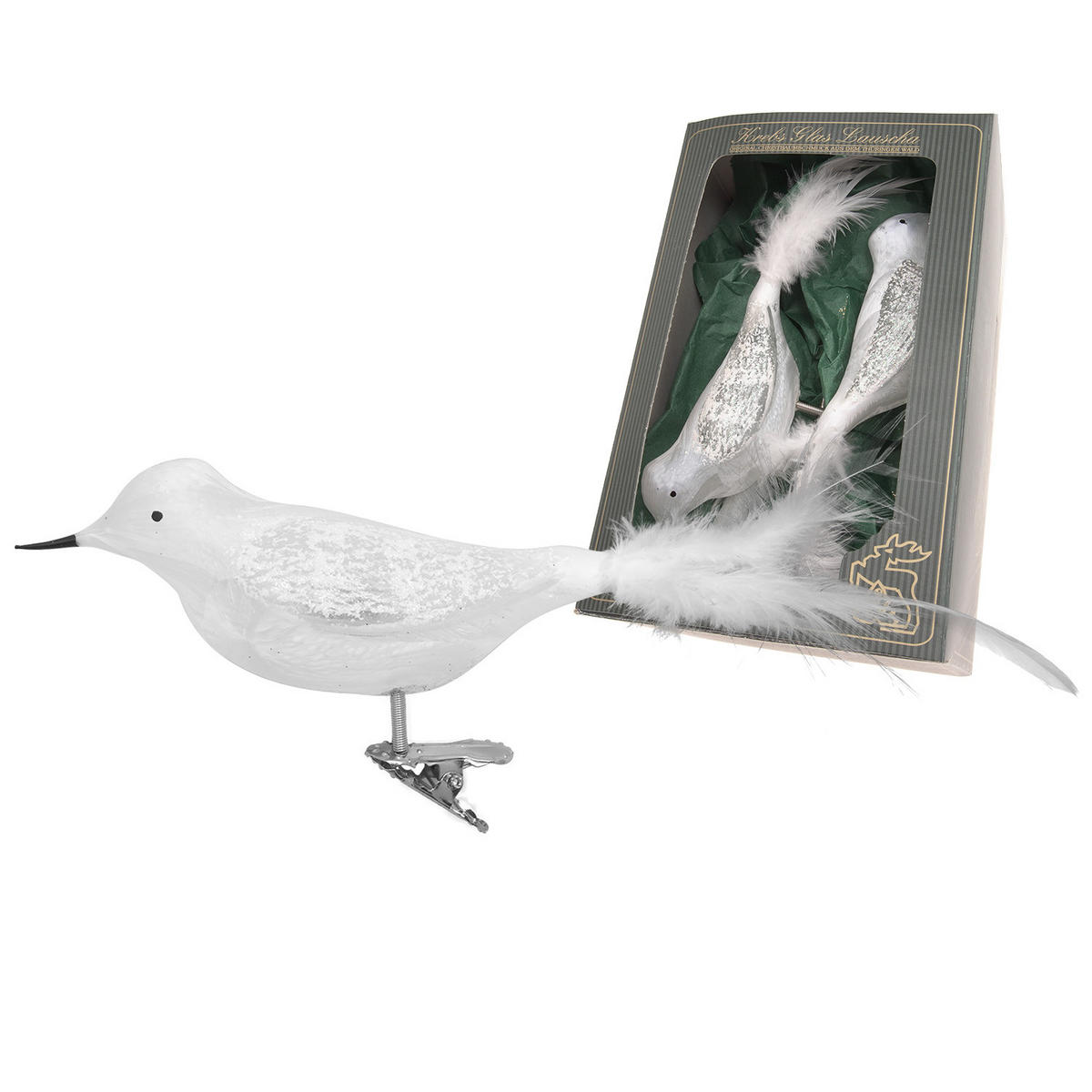 CHRISTBAUMSCHMUCK Amsel Eislack Silberfarbig 12cm (Glas / 2 Stk.) - Silberfarben, Glas (4/5/12cm) - Krebs Glas Lauscha