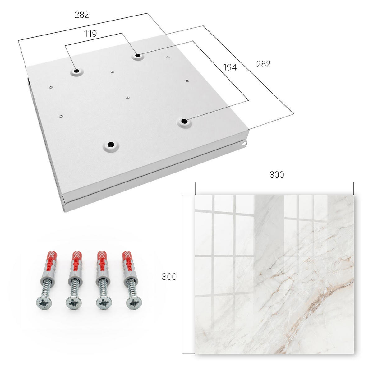 SCHLÜSSELBOX Weiß 30x30 cm – Türöffnung nach rechts - Cremefarbenes Muster - Creme, Metall (30/30/5cm) - TULUP