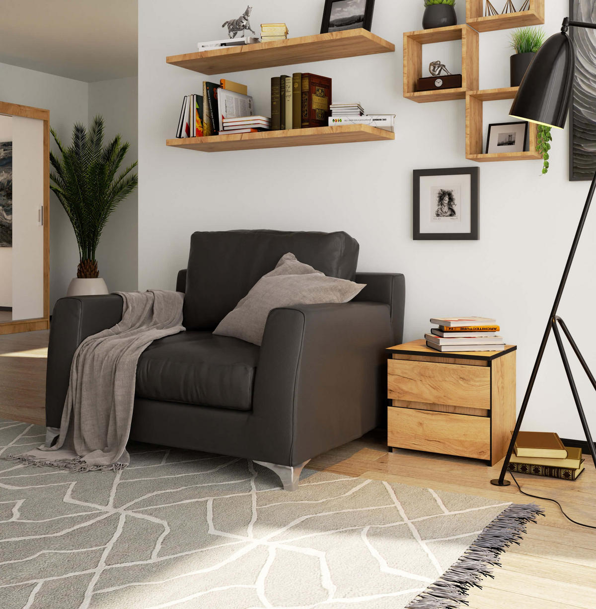 NACHTSCHRANK CL2, Craft, 40x35x40 cm - Nickelfarben, Holz (40/40/35cm) - Milordbikes