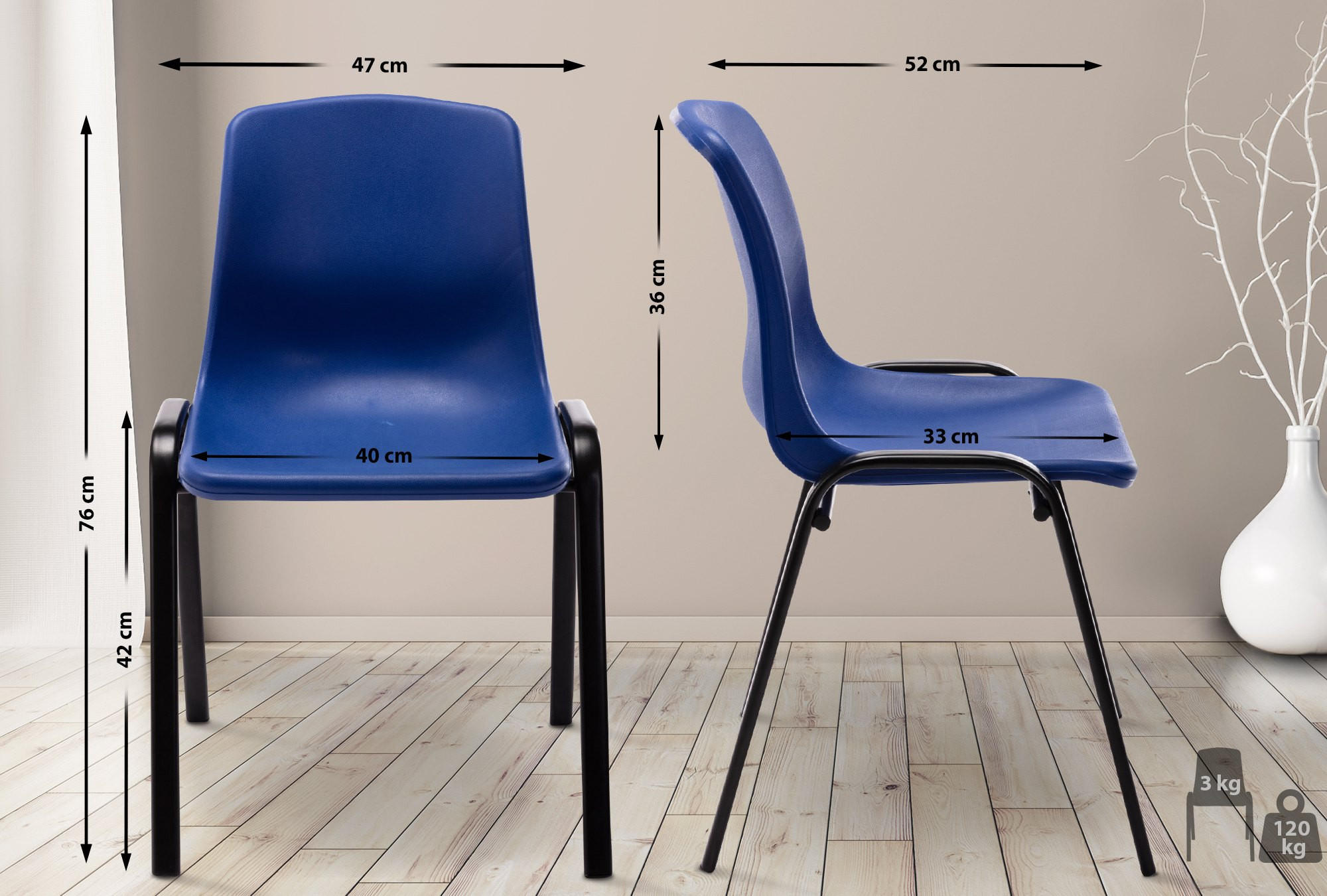 STAPELSTUHL Kunststoff blau - Blau/Schwarz, Kunststoff/Metall (47/76/52cm) - CLP