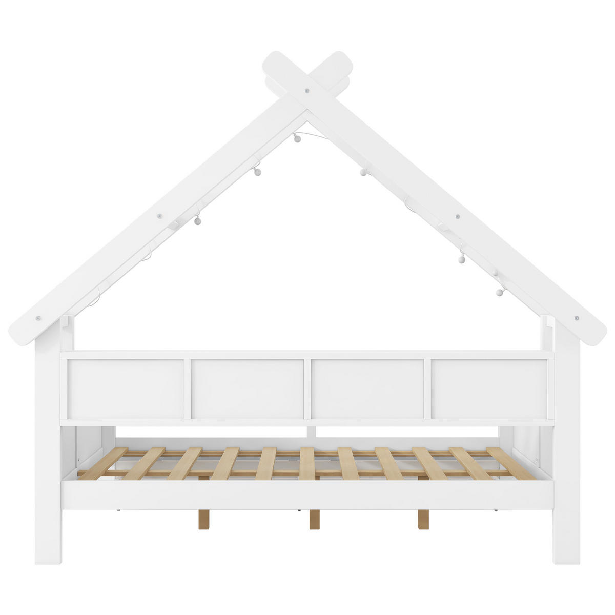 HAUSBETT 140/200 cm in Weiß mit 2 Schubladen, LED und Regal - Weiß, Holz/Holzwerkstoff (140/200cm) - WISHDOR