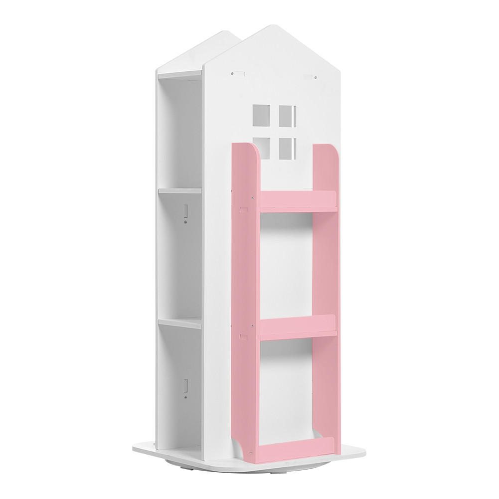 KINDERBÜCHERREGAL Drehbar Hausform WPC Weiß Rosa - Weiß/Rosa, Holzwerkstoff (41/96/41cm) - Livingandhome