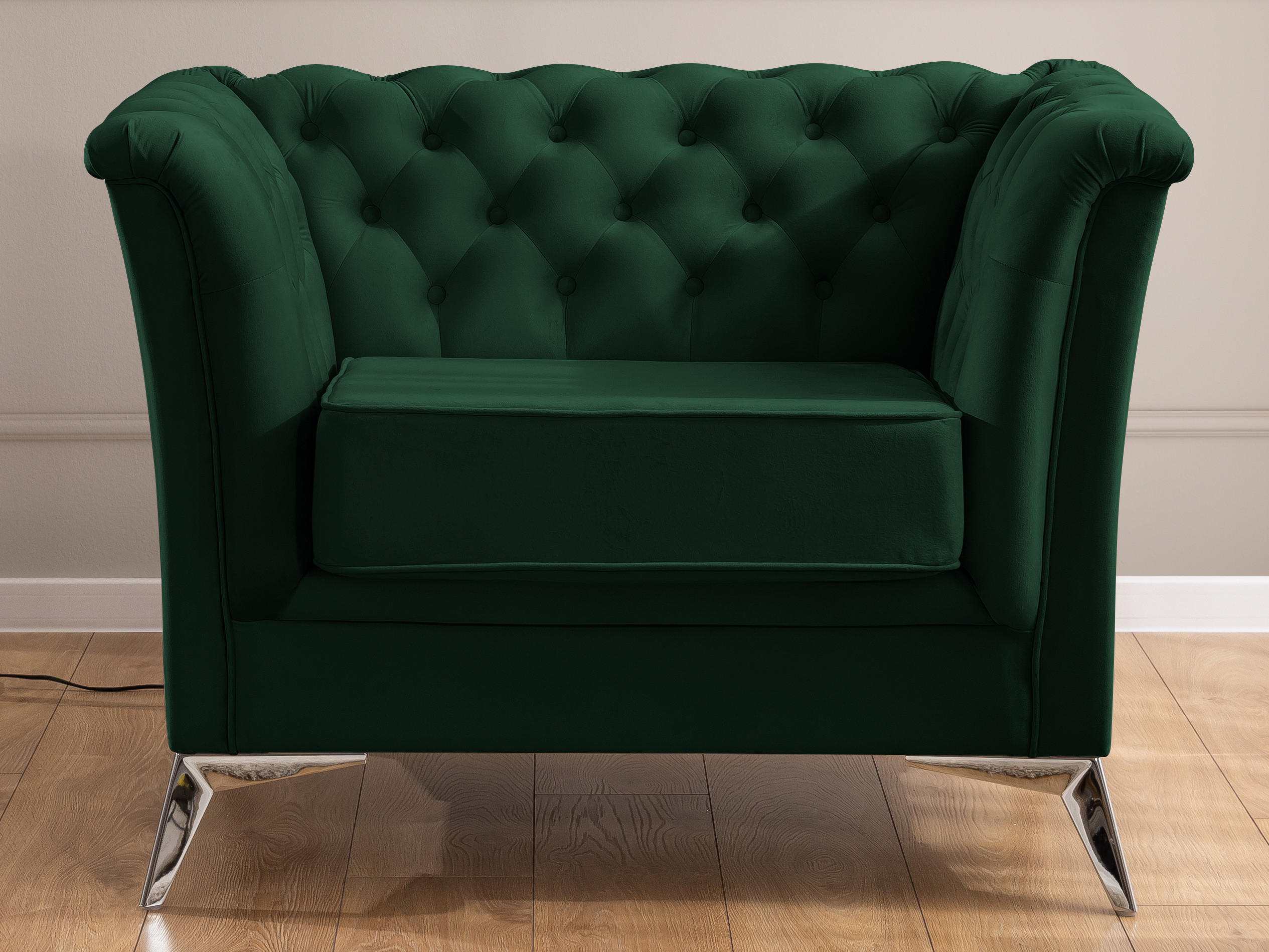CHESTERFIELD-SESSEL Whitby Flaschengrün Samt mit silbernen Füßen - Dunkelgrün/Silberfarben, Holz/Textil (116/78/82cm) - S-Style Möbel