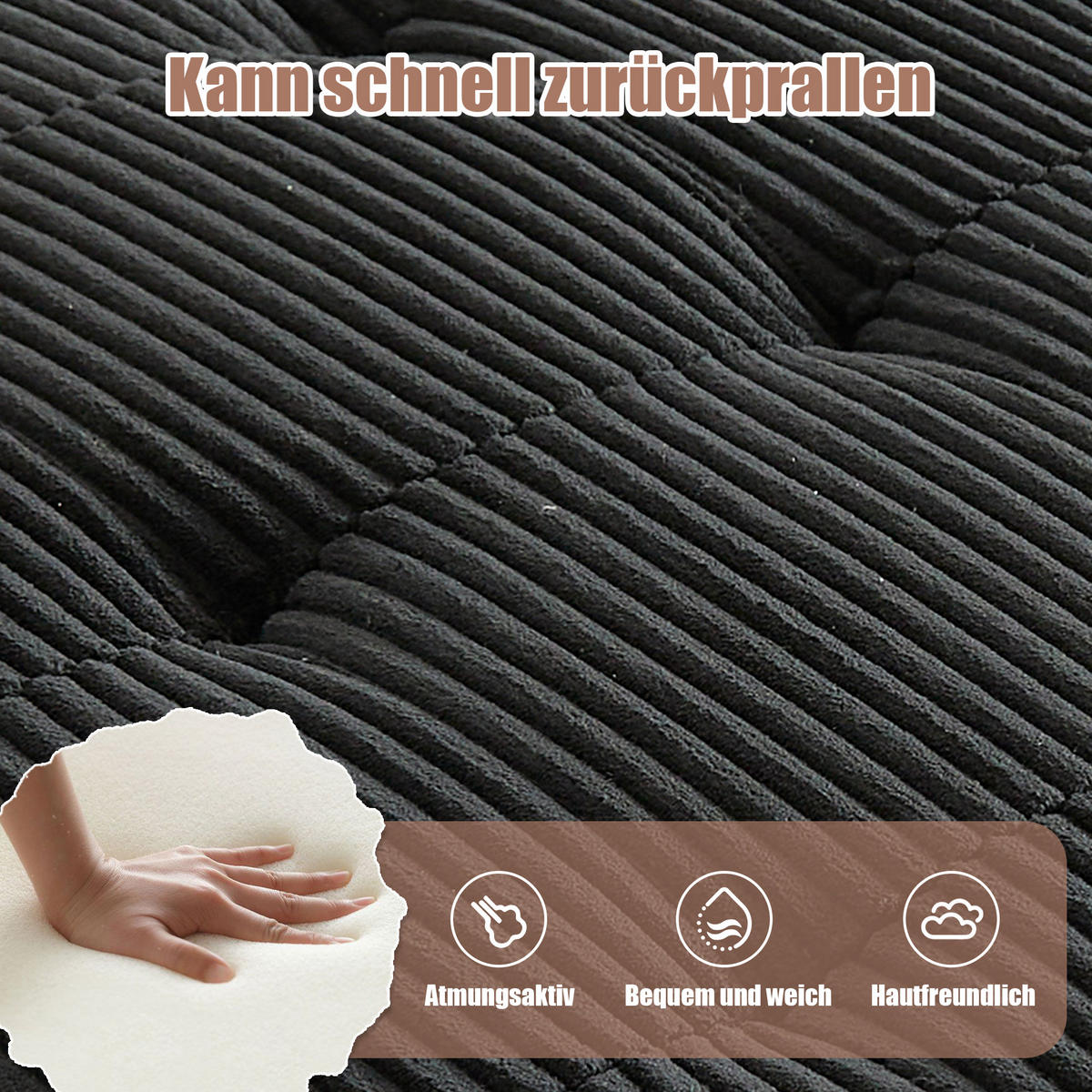 WOHNLANDSCHAFT Cord mit Seitentaschen 308/154/82 cm Schwarz - Schwarz, Kunststoff/Textil (154/82/308cm) - Redom