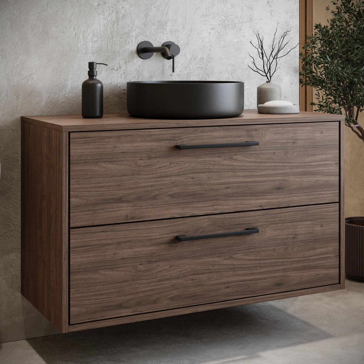 WASCHBECKENUNTERSCHRANK Florence 2 Schubladen Walnuss Braun - 80 x 46 x 46 cm - Eichefarben, Holz (80/46/46cm) - Badplaats