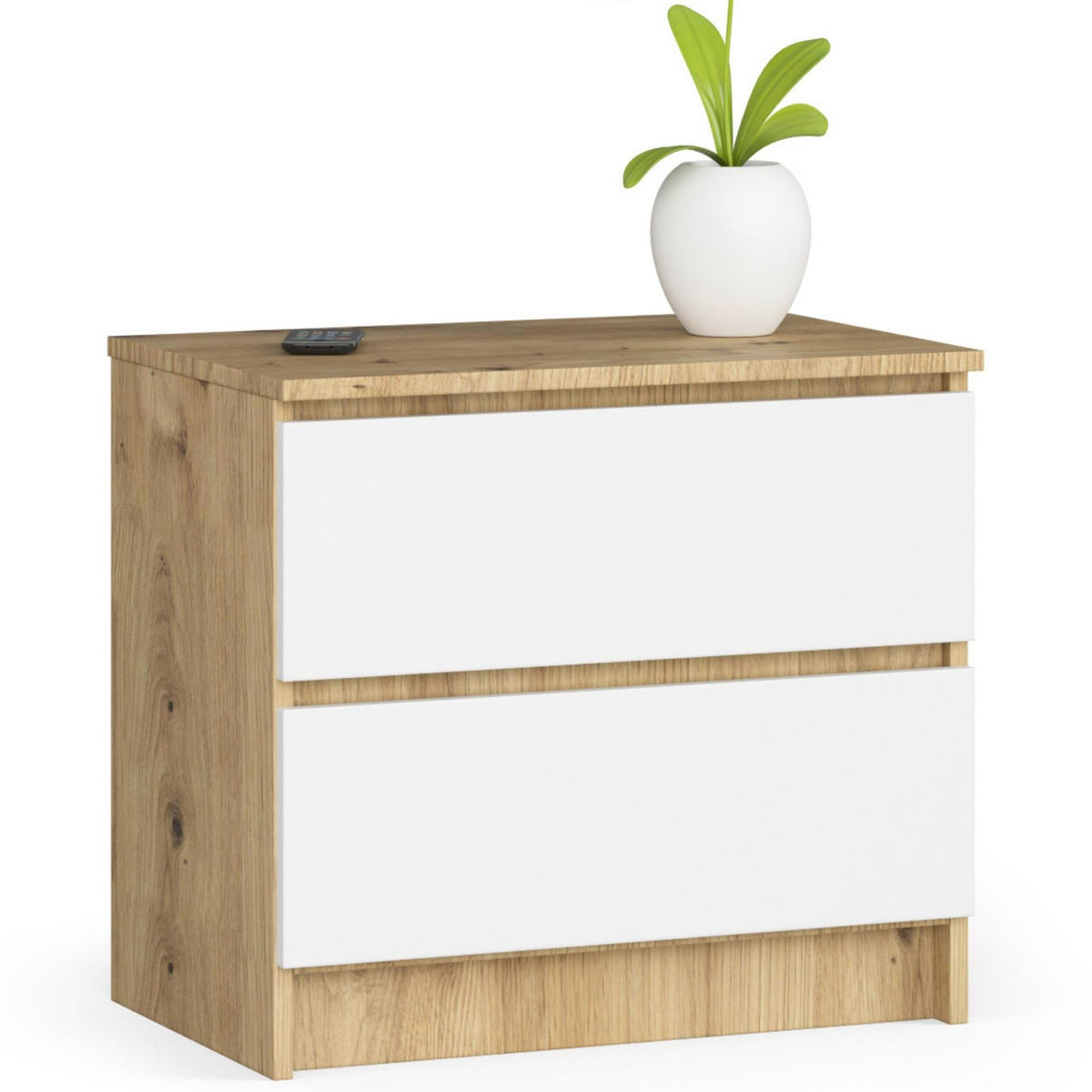 NACHTSCHRANK Eiche Artisan, Weiß 60x40x55 cm - Eiche Artisan/Weiß, Holzwerkstoff (60/55/40cm) - Akord