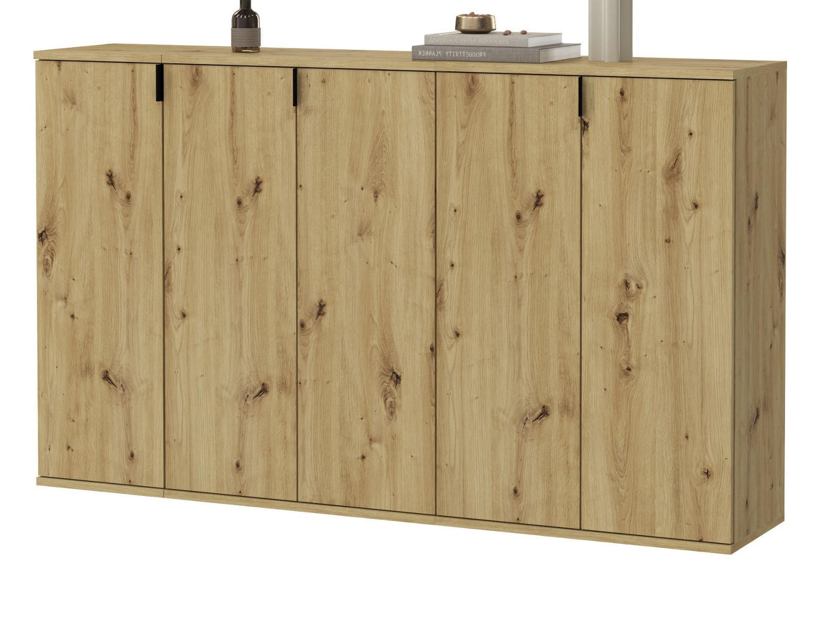 SIDEBOARD Artisan Eiche 152 cm, Kommode 5-türig - Schwarz/Eiche Artisan, Holzwerkstoff/Metall (152/99/34cm) - Inn.Furn