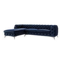 ECKSOFA Chesterfield Laura Marineblau Samt - Silberfarben/Dunkelblau, Holz/Textil (305/200cm) - S-Style Möbel