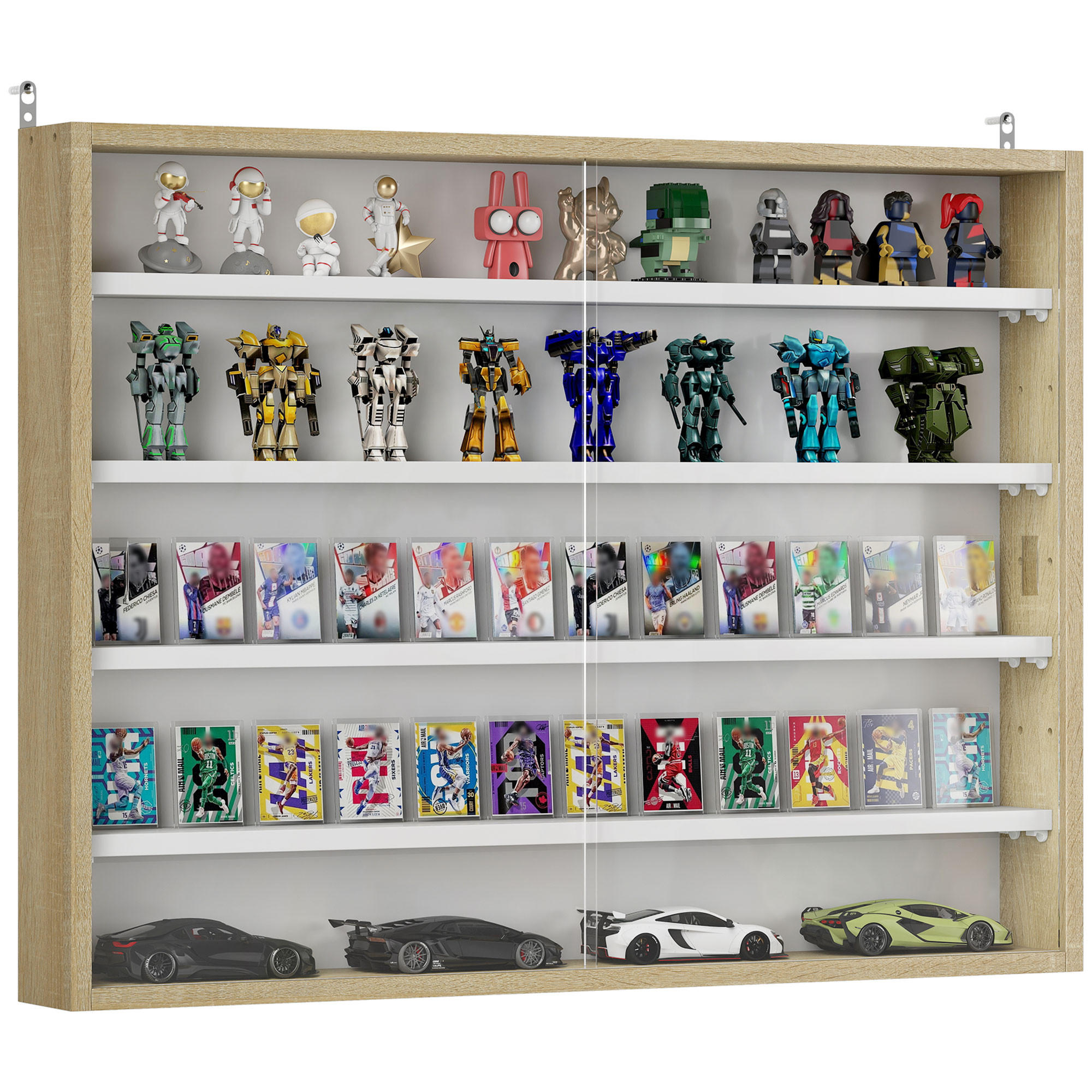 VITRINE DE-15511 4 verstellbare Böden + 2 Schiebetüren 80/60 cm - Eichefarben, Holzwerkstoff (9.5/60/80cm) - ComfortXL