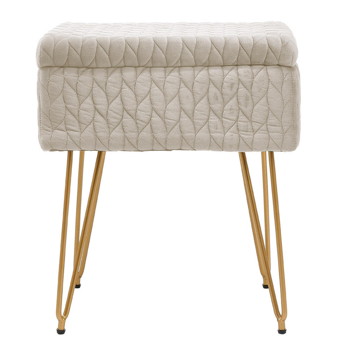 SCHMINKTISCHHOCKER 40/30/48 cm Stauraum Metallbeine Plüschstoff Beige - Beige/Goldfarben, Holz/Textil (40/48/30cm) - Livingandhome
