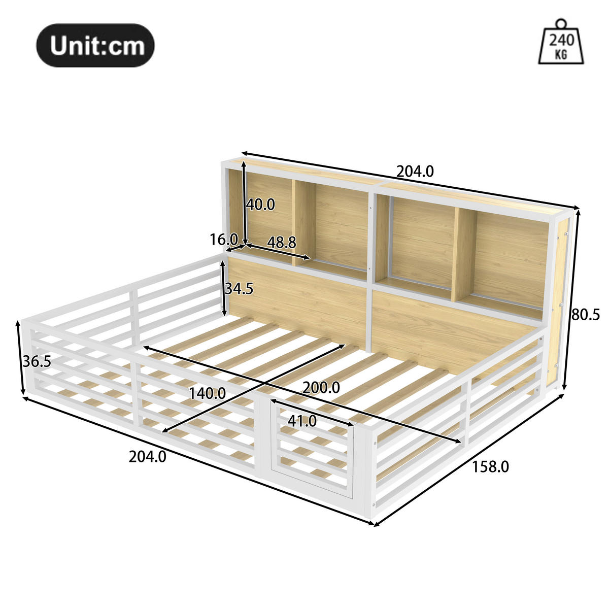 ZAUNBETT 140x200cm Weiß Metall Daybett Bettseite Staufach - Weiß, Holz (140/200cm) - FLIEKS