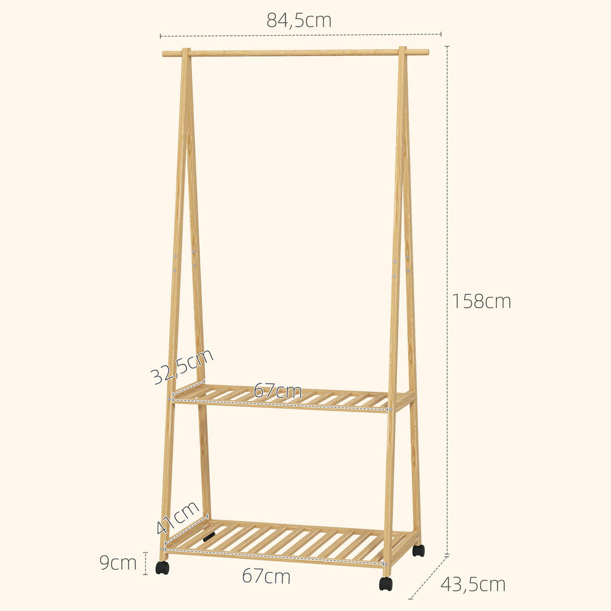 KLEIDERSTÄNDER aus Bambus 84,5/43,5/158 cm - Naturfarben, Holz (84.5/158/43.5cm)
