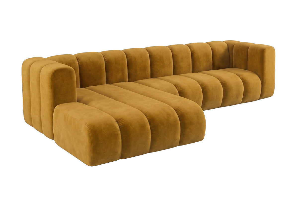 ECKSOFA Modulares In L-Form, Velvet-Stoff Riviera, Senffarbe, Links, GRAND 287 cm - Gelb, Holz (287/179cm) - Kaiser Möbel