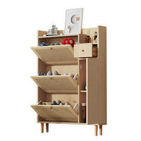 SCHUHSCHRANK mit 3 Klappen und 1 Schublade 90 x 125 x 17 cm Natur - Naturfarben, Holz (17/125/90cm) - Beauniv