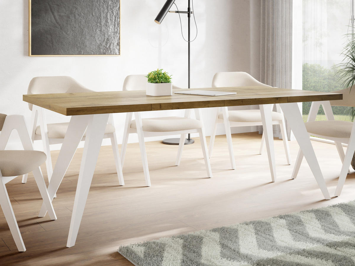 ESSTISCH Quadro quadratischer ausziehbarer, Wotan Eiche 100-200/100/76 cm - Eiche Wotan/Weiß, Holz/Holzwerkstoff (100/100/76cm) - WFL GROUP