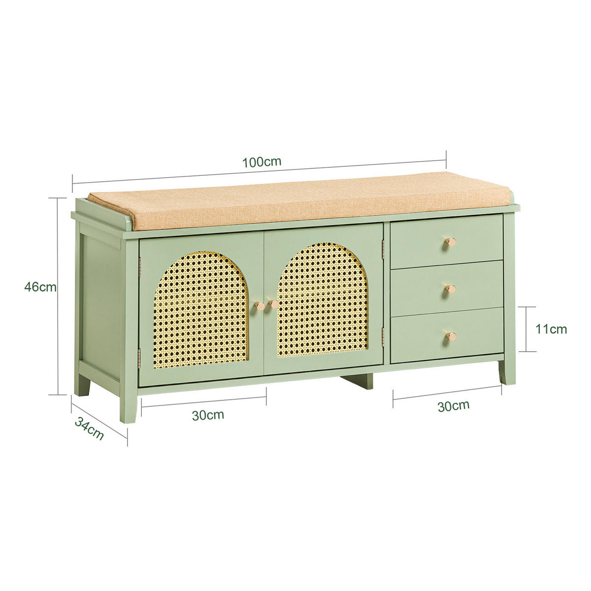 SCHUHBANK Grün - Grün, Holzwerkstoff (100/46/34cm) - SoBuy