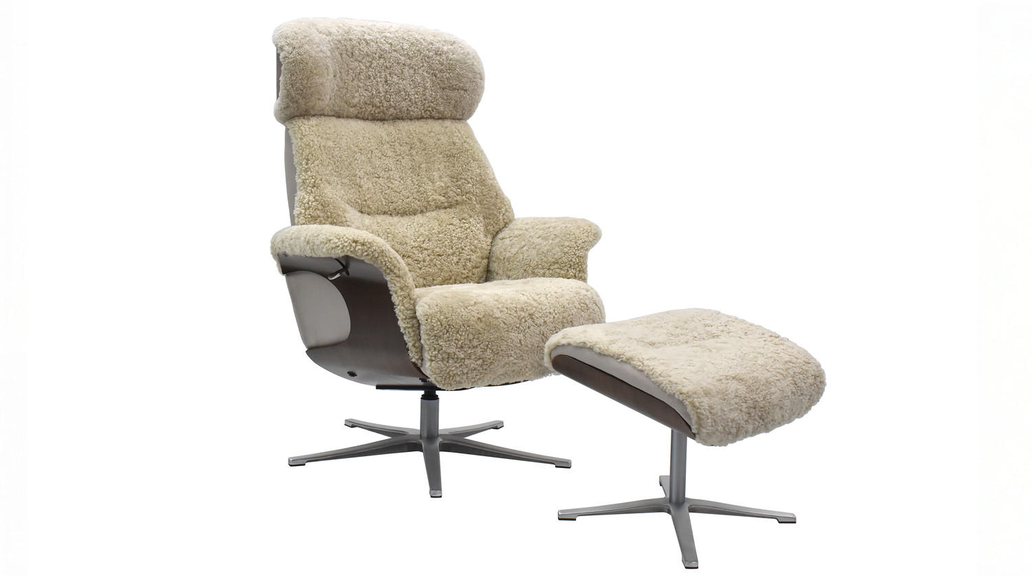 RELAXSESSEL TOSAR Beige Schaffell Relaxfunktion - Beige/Silberfarben, Naturmaterialien/Fell (83/110/89cm) - KAWOLA