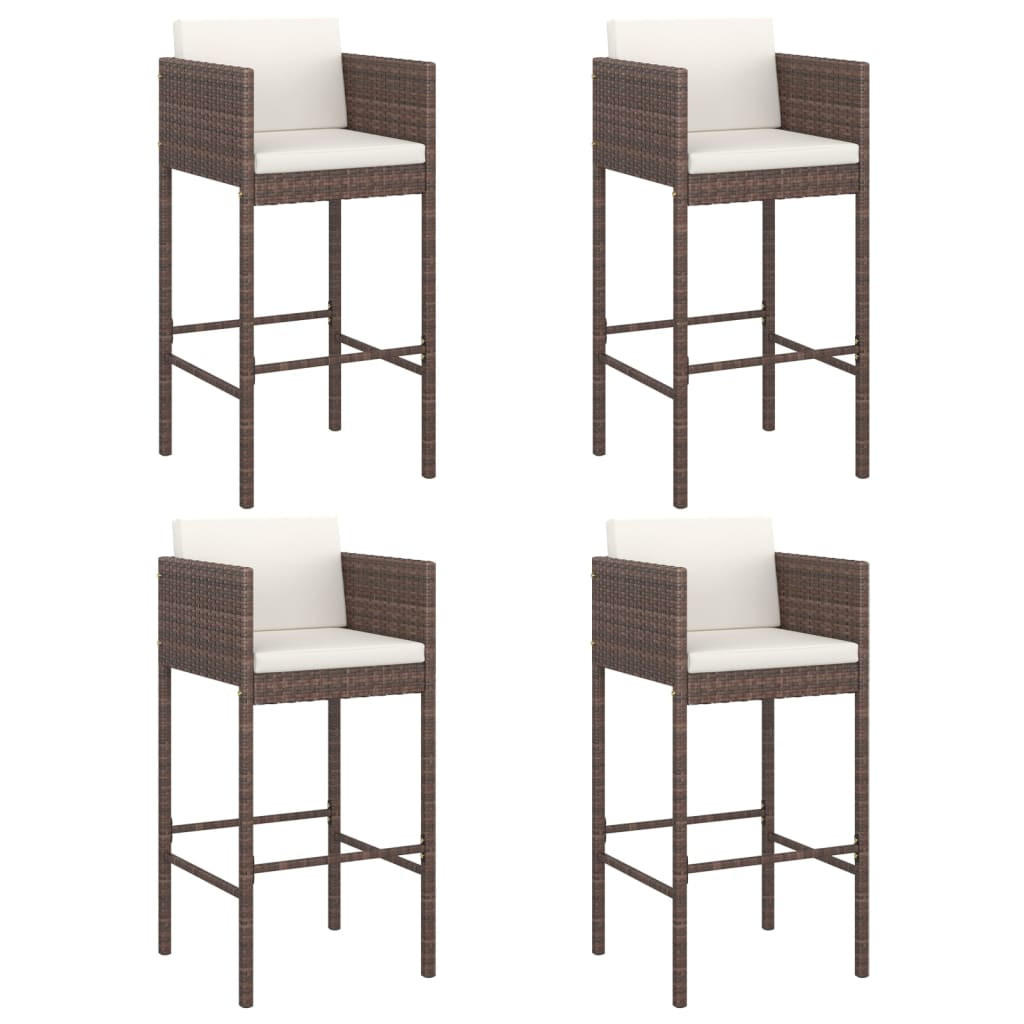 BARHOCKER 4 Stk. Mit Kissen Braun Poly Rattan - Braun, Kunststoff (48/100/50cm) - vidaXL