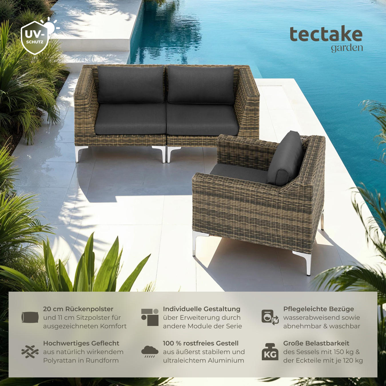 GARTEN-LOUNGE-SET Villanova,kein Aufbau,anthrazit-meliert - Anthrazit, Kunststoff - tectake