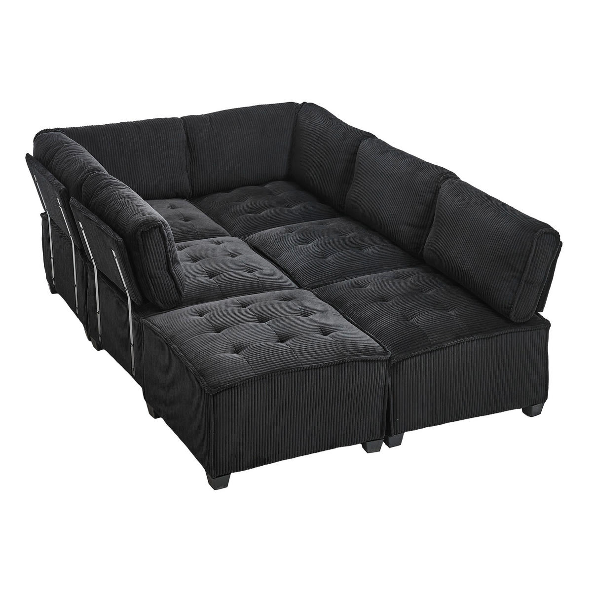 WOHNLANDSCHAFT 308/154/82 cm Schwarz mit Stauraumtaschen und Fußbank - Schwarz, Textil (308/82/154cm) - Oxeza