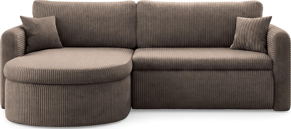 ECKSOFA Cora mit Schlaffunktion & Stauraum, Universell Rechts/Links, Taupe Grau-Beige Cord Chenille 260/82/160 cm - Taupe/Schwarz, Kunststoff/Textil (250/160cm) - WFL GROUP