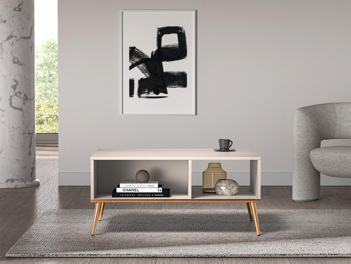 COUCHTISCH Selgin Greige 60x90 cm - Beige/Goldfarben, Holzwerkstoff/Metall (60/90/41.9cm) - Selsey