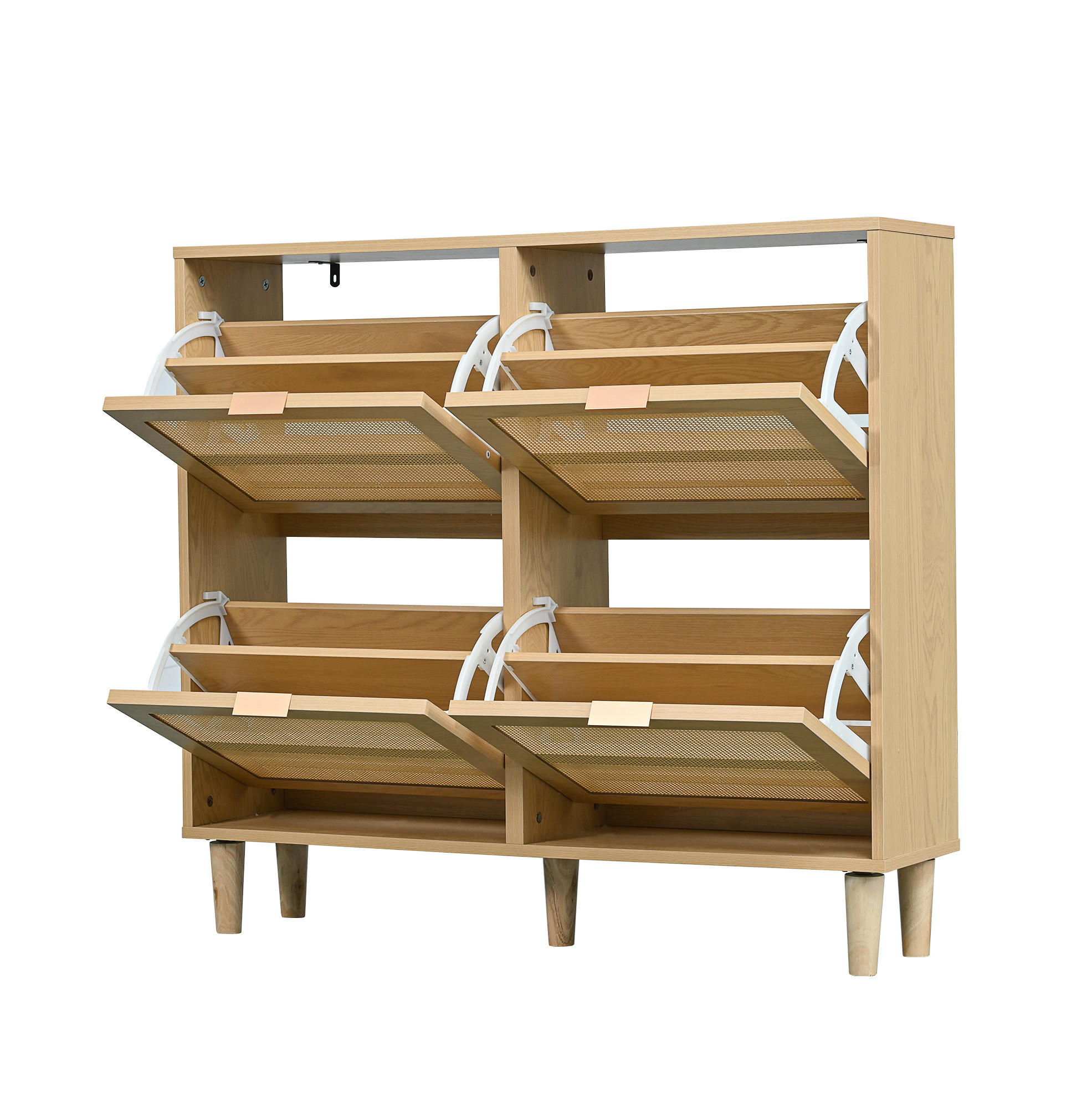 SCHUHSCHRANK aus Spanplatte 100x25x90cm in Eichefarben mit 4 Klappschubladen - Eichefarben, Holzwerkstoff (100/90/25cm) - Modfu
