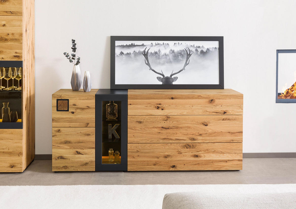 SIDEBOARD Wildeiche 196x43,5x80 natur geölt/lackiert KITZBÜHEL #125 - Naturfarben, Holz (196/80/44cm) - Massivmoebel24