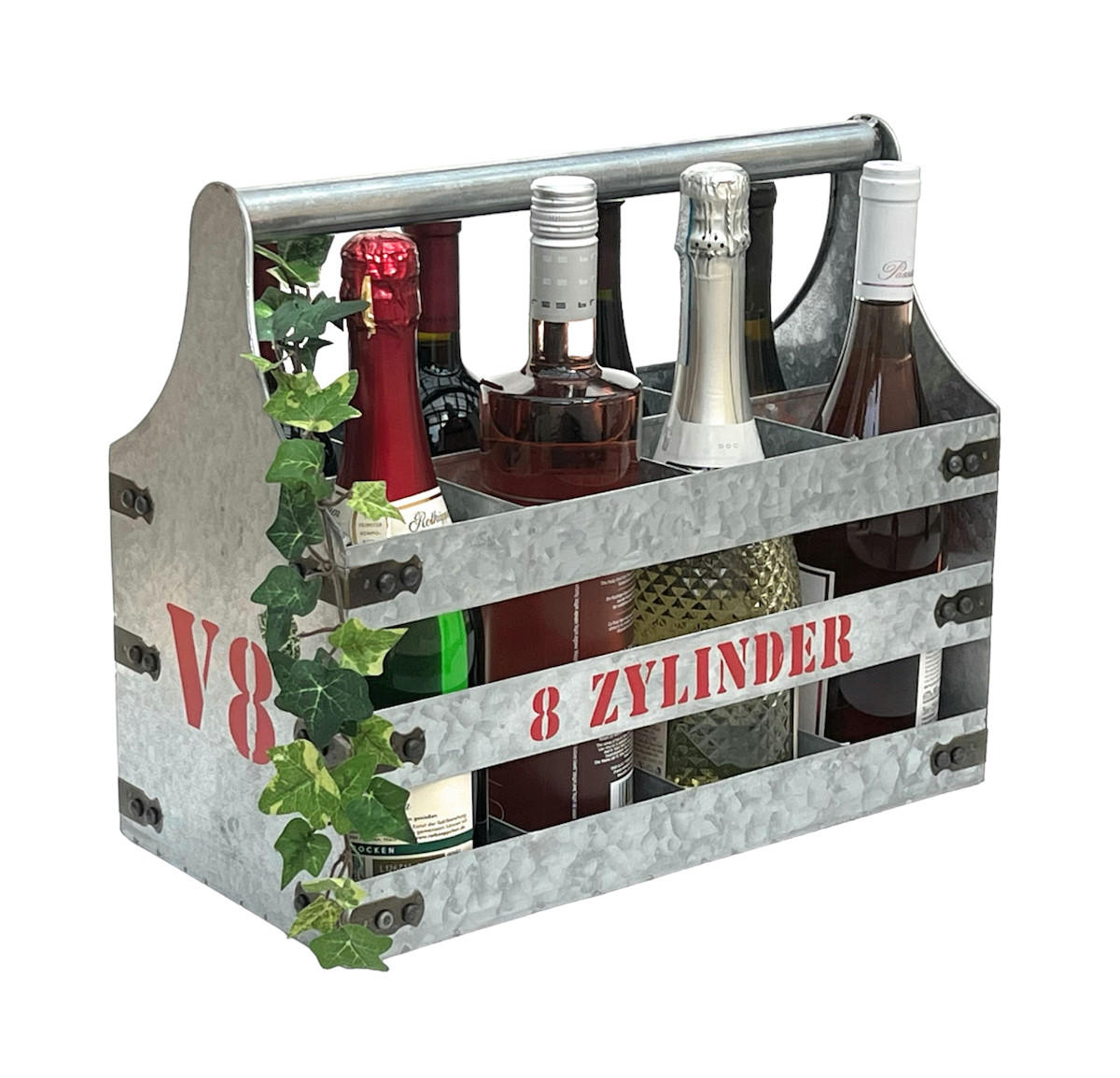 WEINTRÄGER Metall mit Öffner 8 Zylinder 96404 - Silberfarben, Metall (42/33/20cm) - DanDiBo