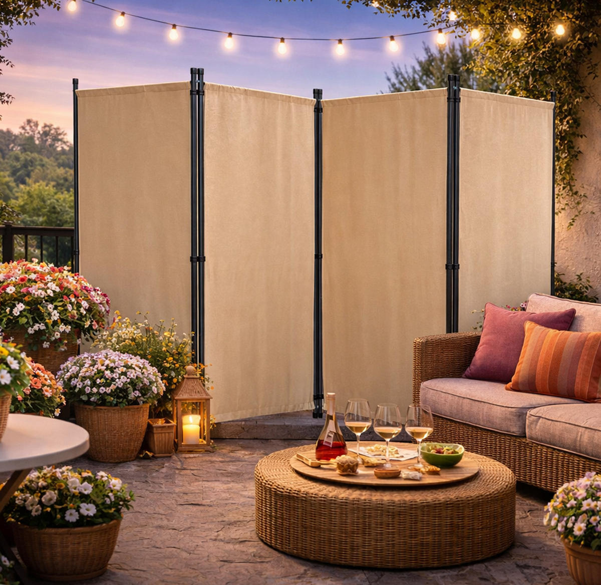 PARAVENT 4-tlg. 220x165 cm Beige - Beige, Metall (220/170cm) - QUICK STAR